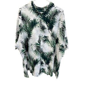 NEW CubAvera White & Green Palm Leaf Print Linen Button Down Shirt Hawaiian 4XLT